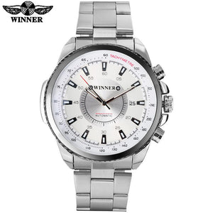 Automatic Mechanical Auto Date Watch White Dial Stainless Steel Band by WINNER