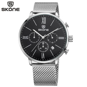 Quartz Chronograph Watch Black Dial Stainless Steel Band by SKONE