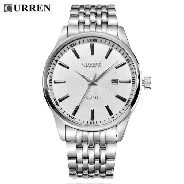 Quartz Watch White Dial Stainless Steel Band by CURREN